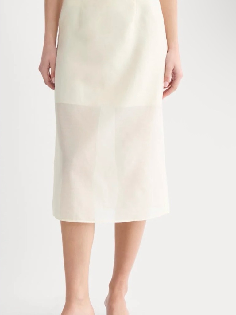 A New Day Cream Midi Skirt Sheer Panel Side Zip No Stretch Nwt